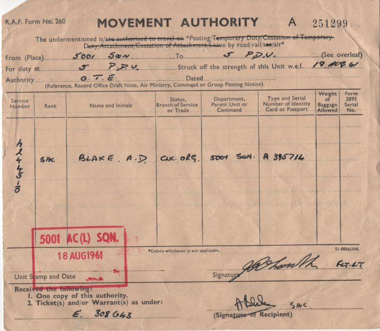 movement authority 19 aug 1961